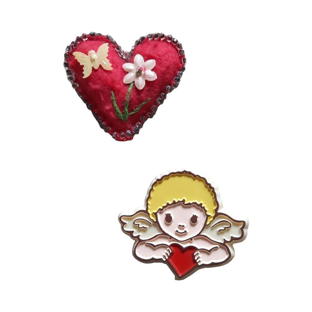 Handcrafted Red Heart Brooch - Cute Angel Accent Pin
